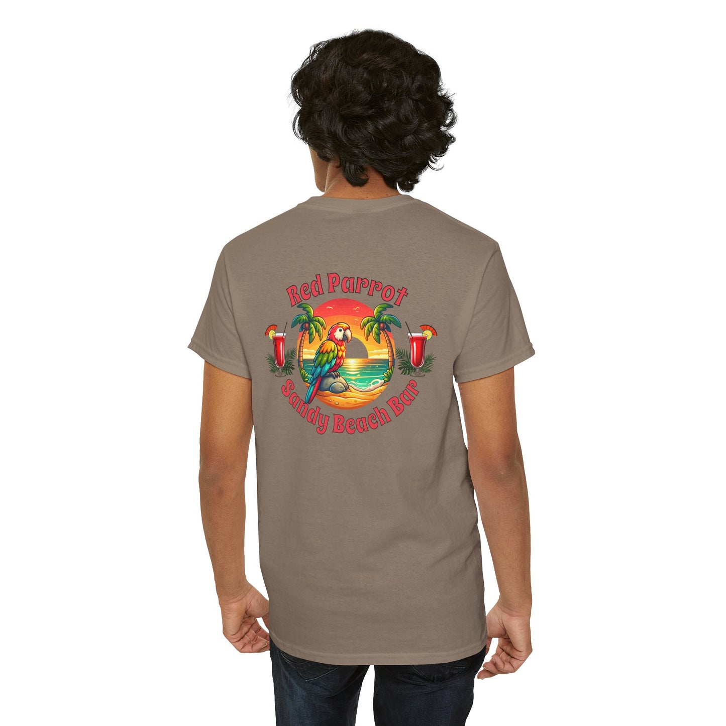 Red Parrot Sandy Beach Bar Unisex Casual Wear T-shirt