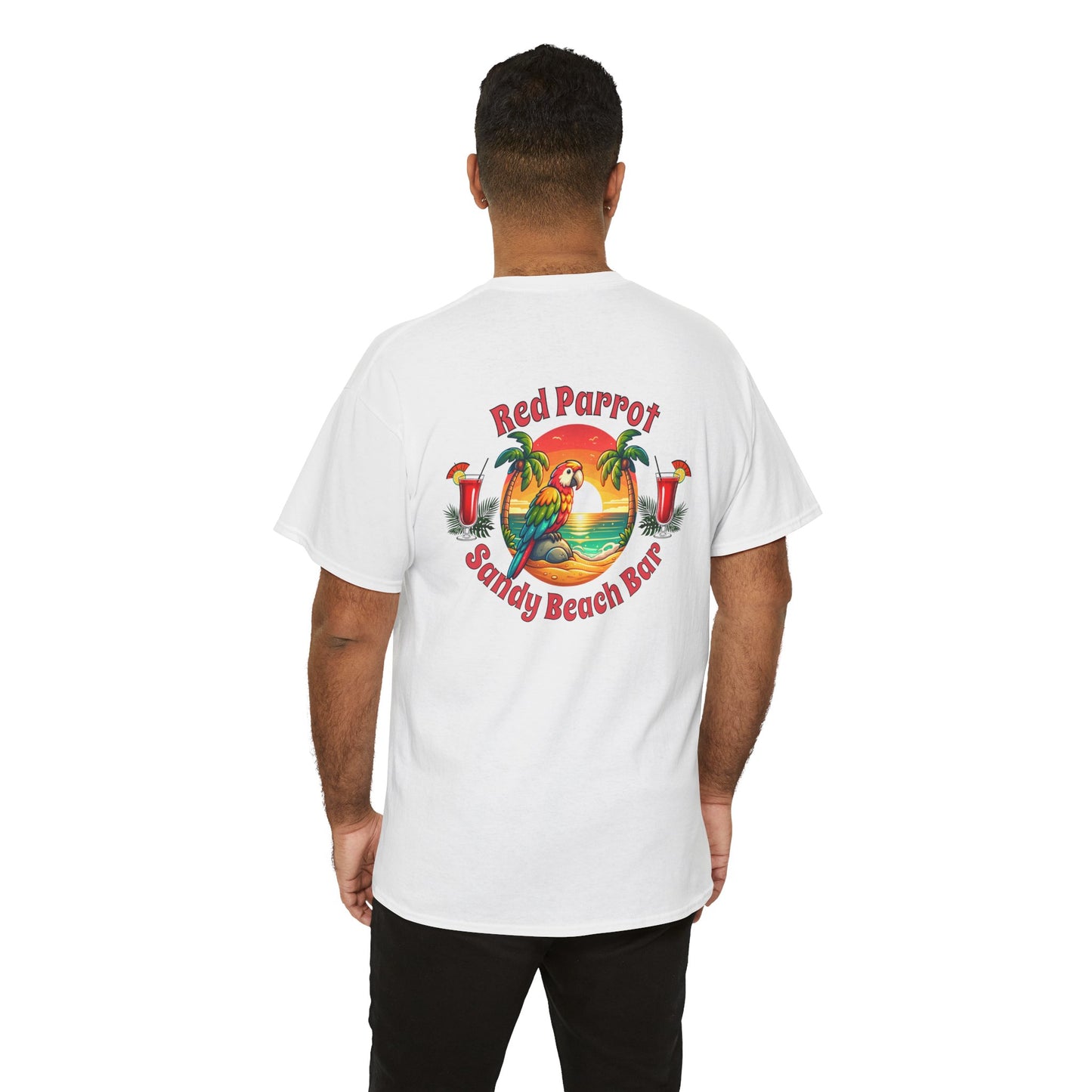 Red Parrot Sandy Beach Bar Unisex Casual Wear T-shirt