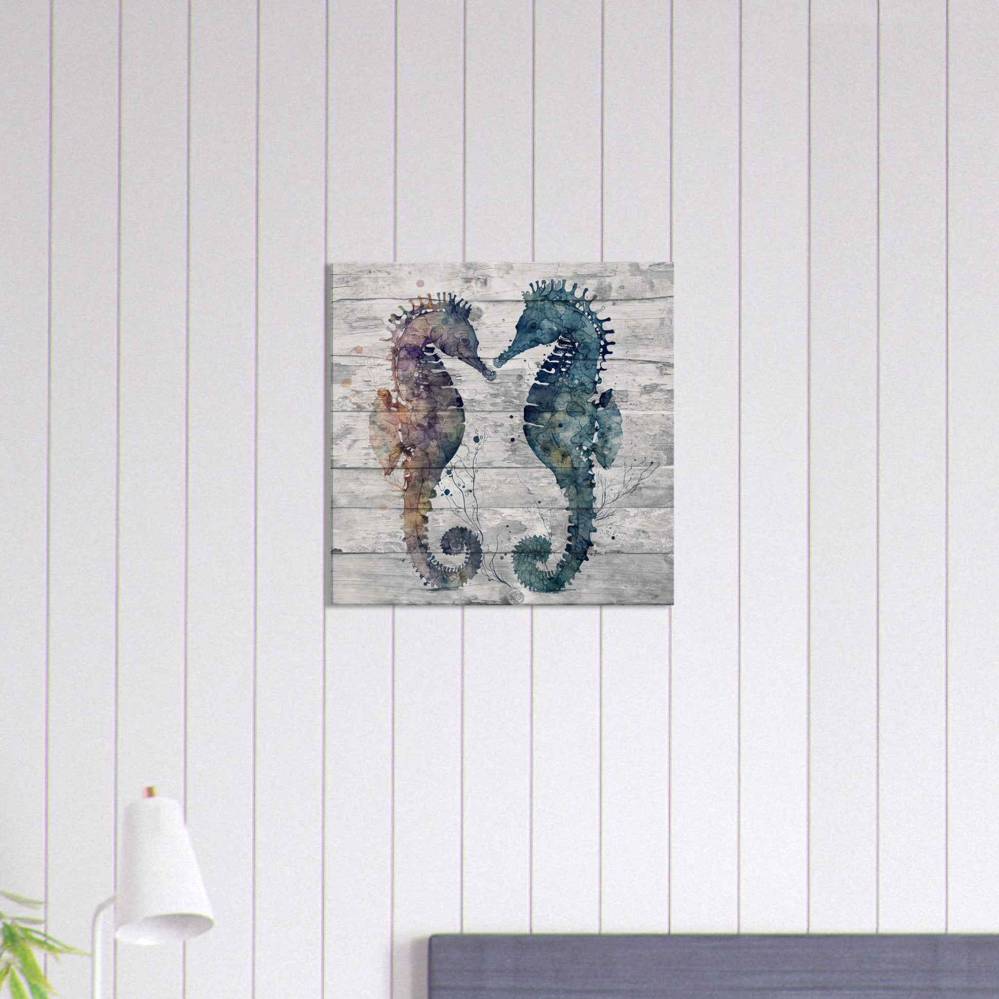 Two Tone  Duo Seahorses Canvas Wall Print on Caribbean Rays