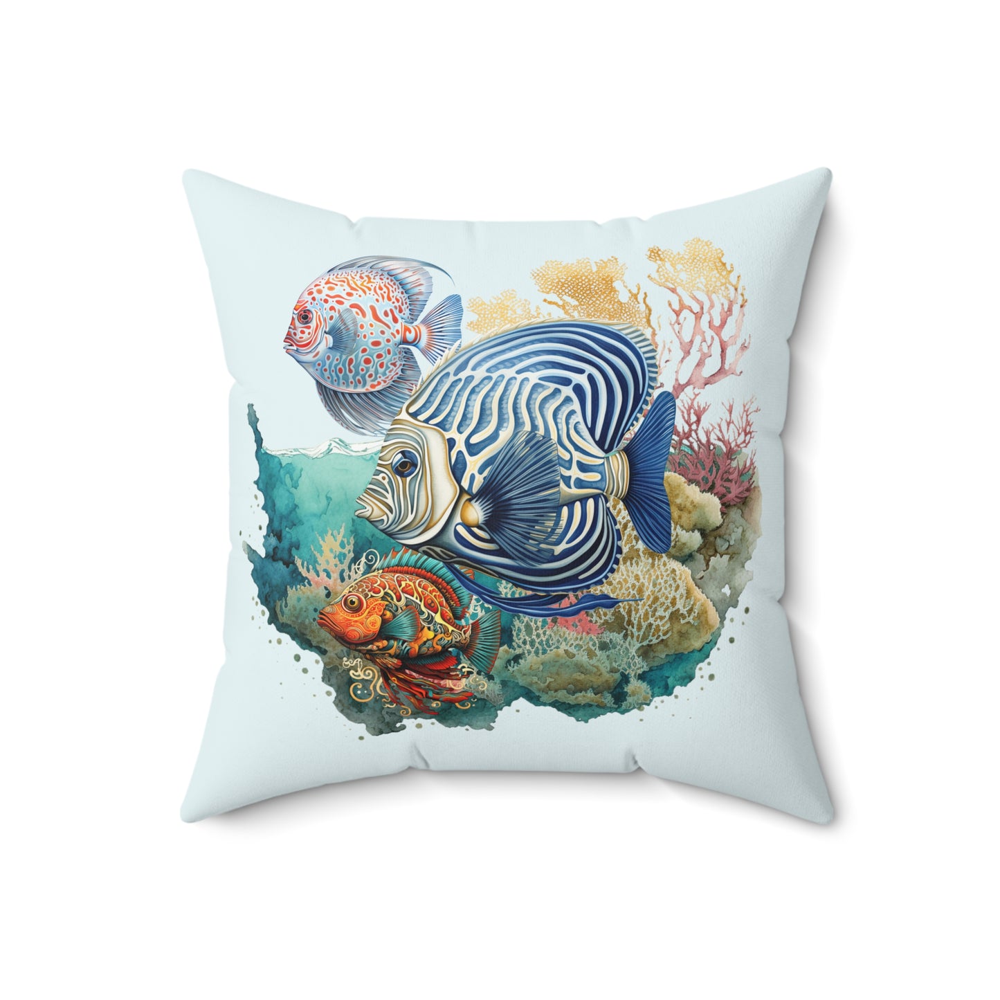 Coral Fish Scene Right Spun Polyester Square Pillow