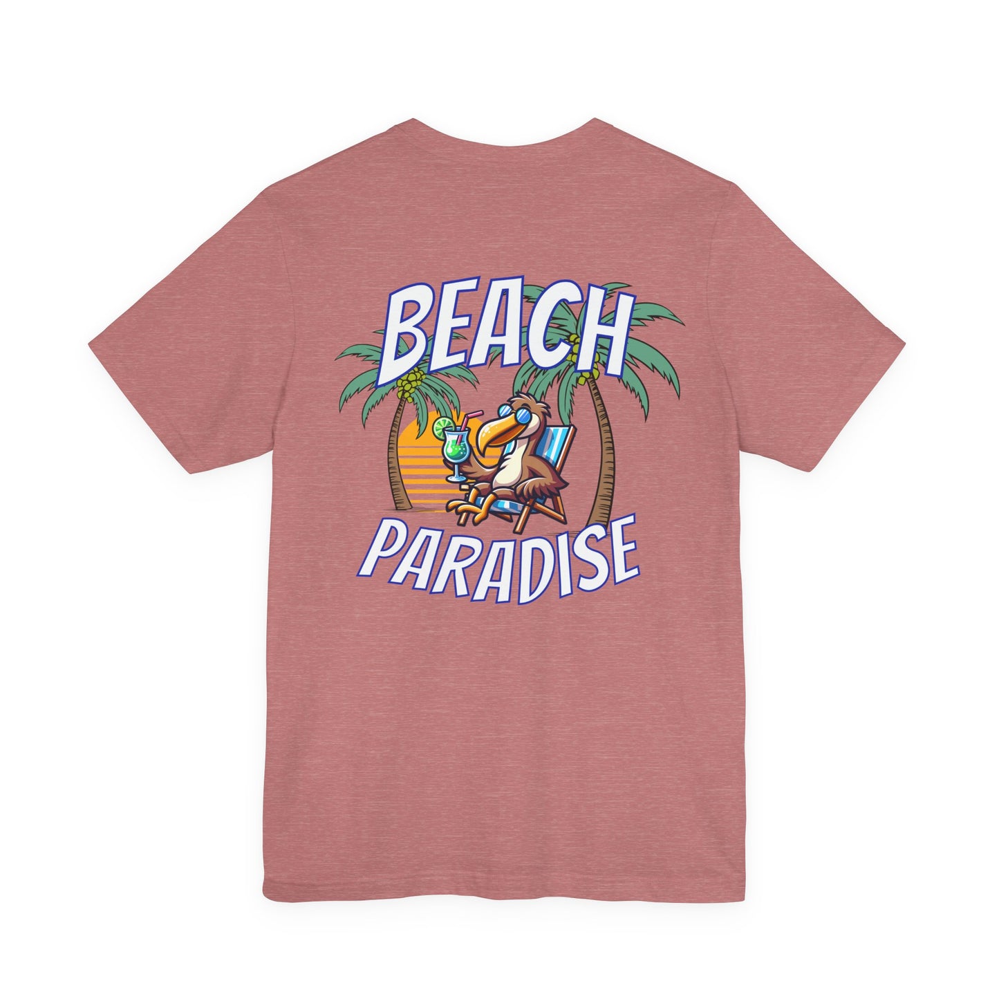 Pink t-shirt with 'Beach Paradise' graphic on the back by Caribbean Rays
