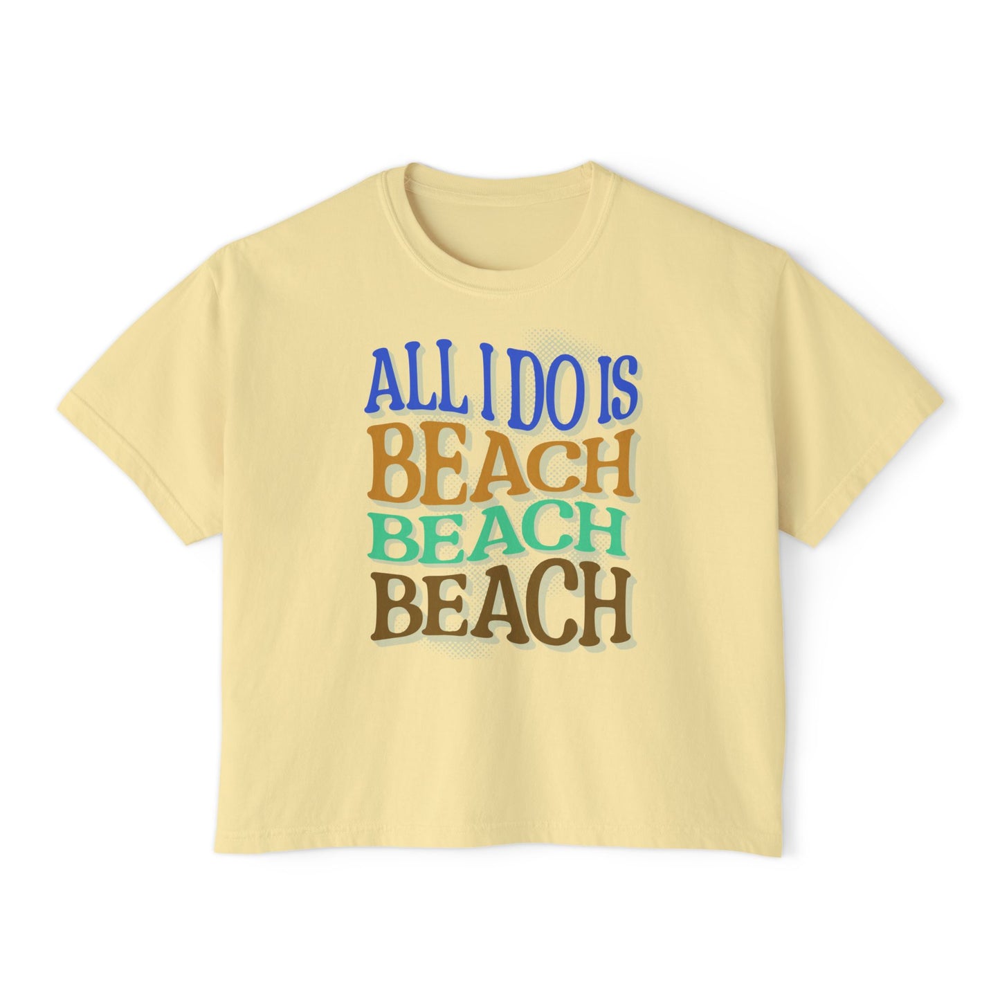 Beach Beach Beach Women's Boxy Tee, Summer T-Shirt, Casual Beachwear, on Caribbean Rays