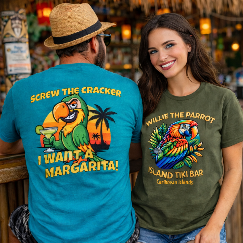 Screw the Cracker I Want a Margarita" T-Shirt Tropical Parrot Cocktail Tee