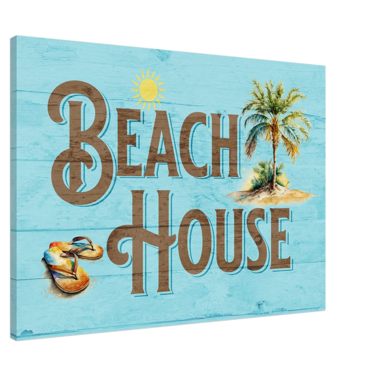 Beach House Light Blue Large Canvas Wall Print