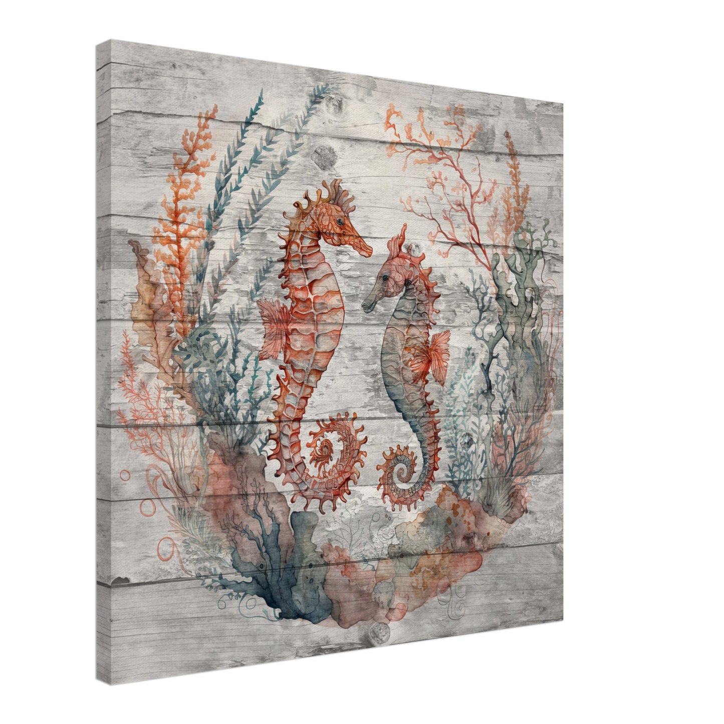 Two Seahorses Coral Reef Canvas Wall Print