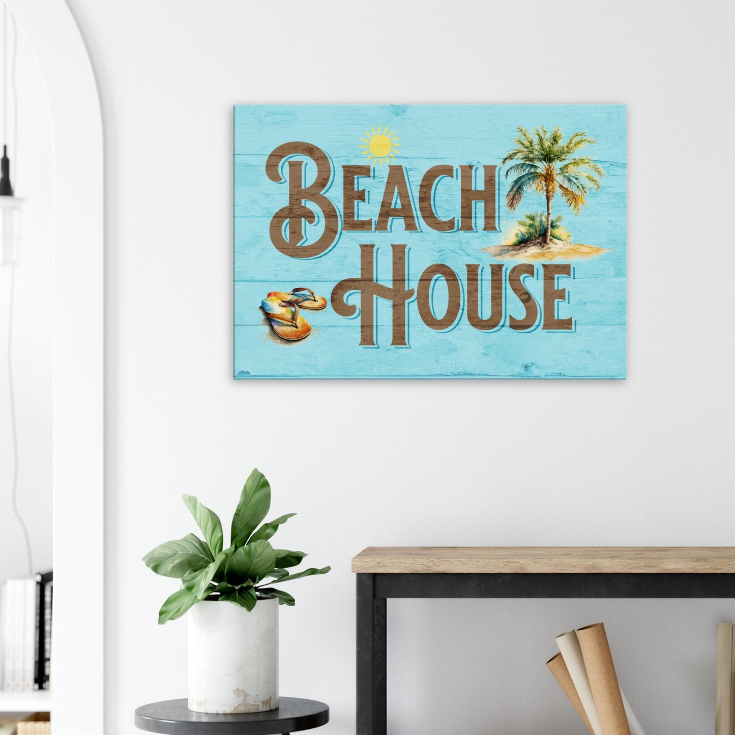 Beach House Light Blue Large Canvas Wall Print on Caribbean Rays