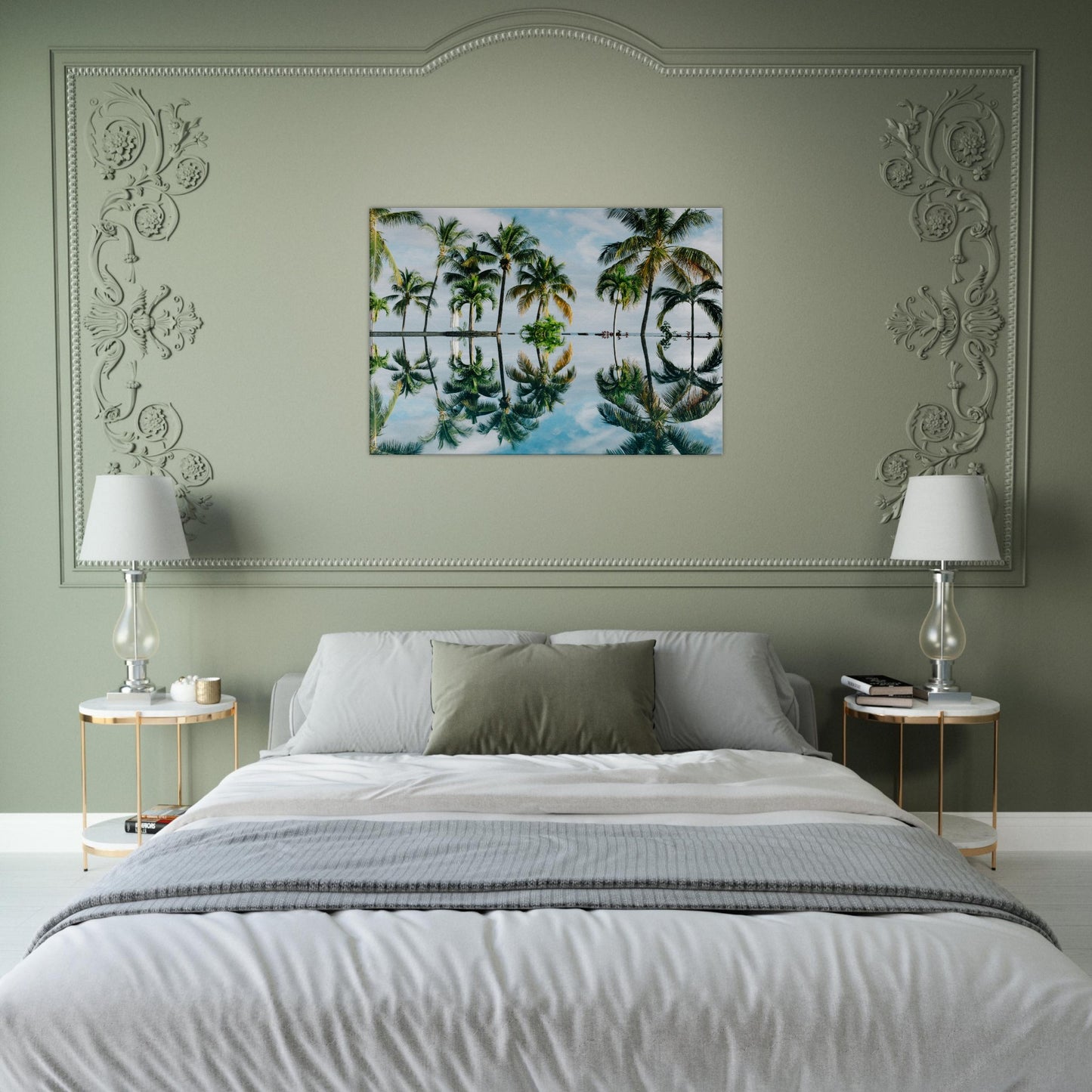 Palm Tree Reflections Canvas Wall Print on Caribbean Rays
