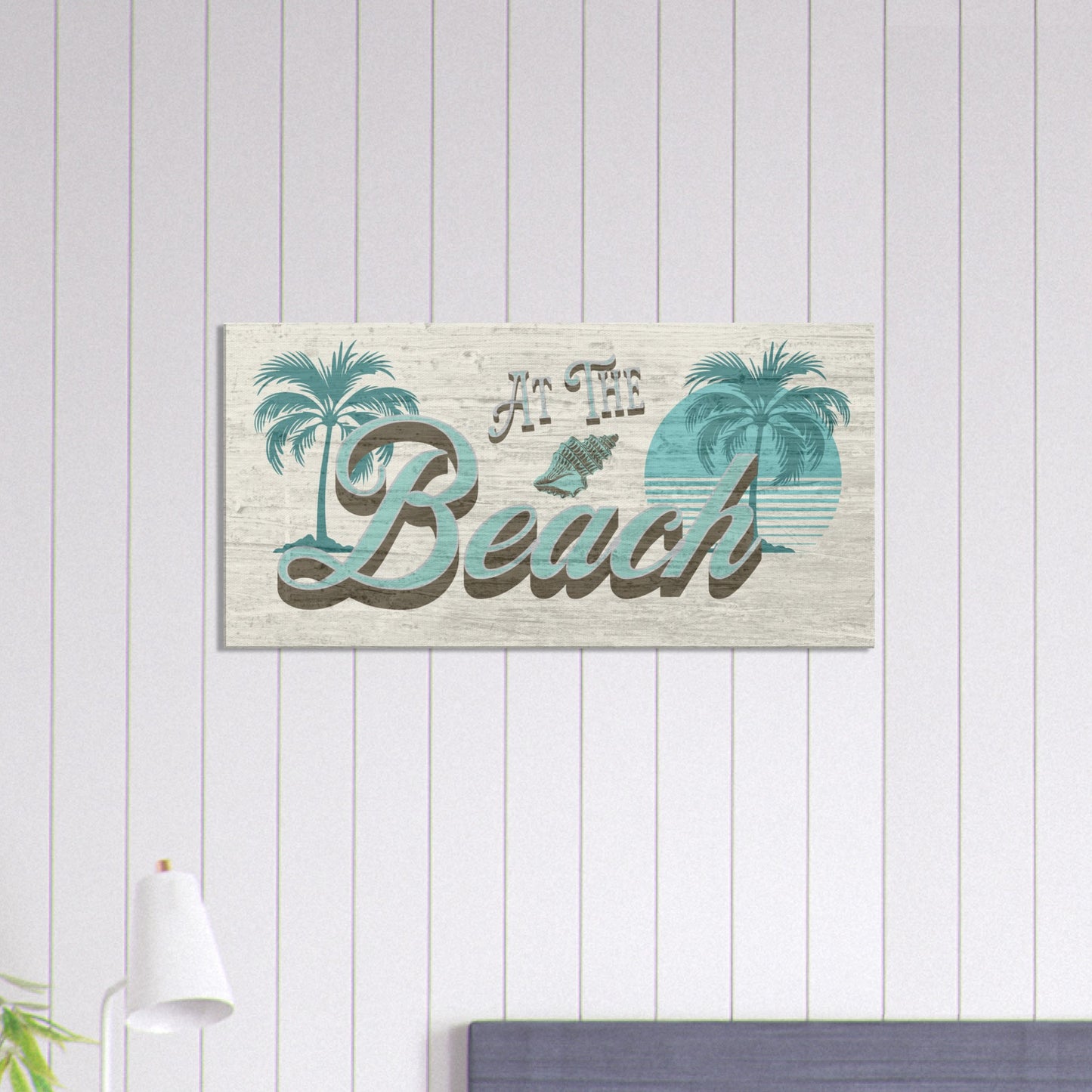 At The Beach Twin Palms Large Canvas Wall Print on Caribbean Rays