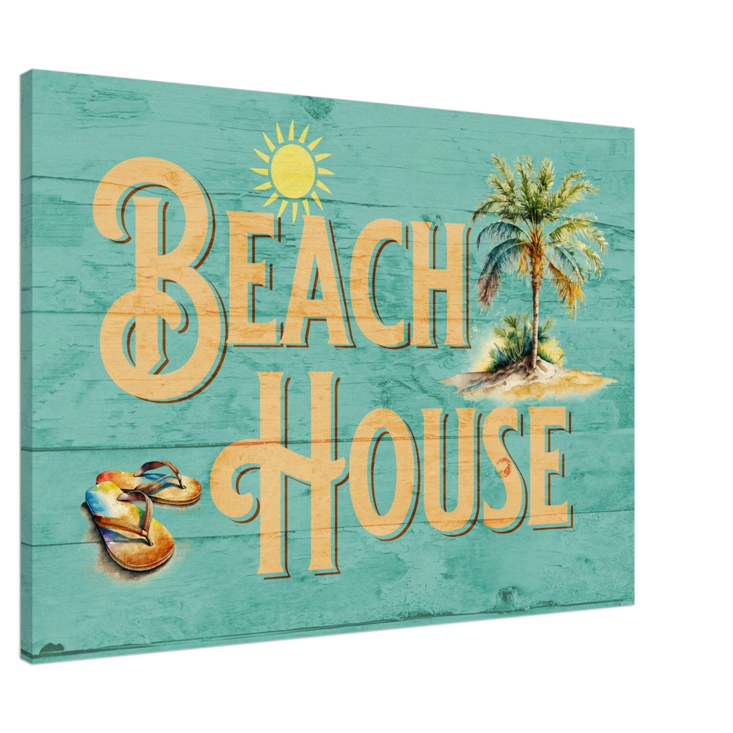 Beach House Turquoise Large Canvas Wall Print