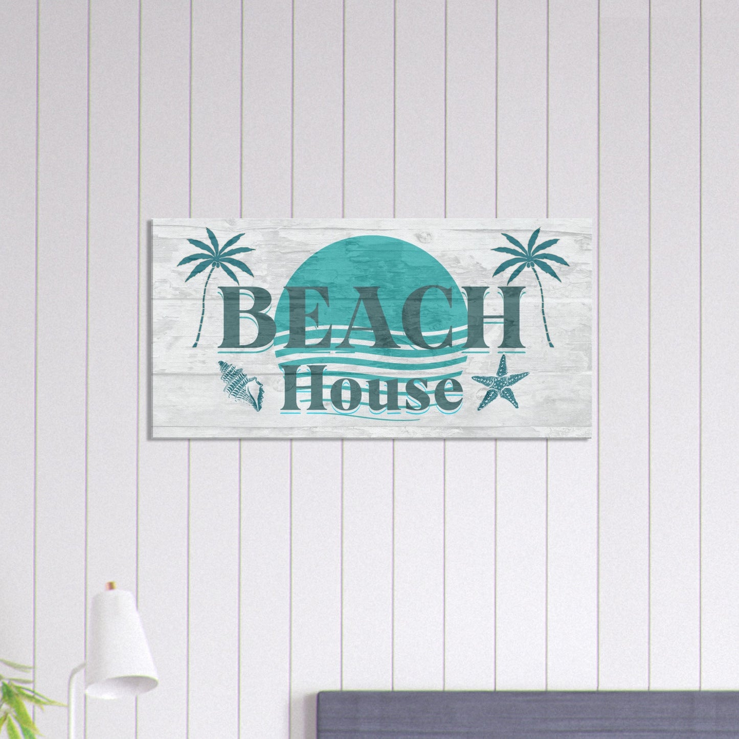 Large Beach House Teal Canvas Wall Print- Caribbean Rays