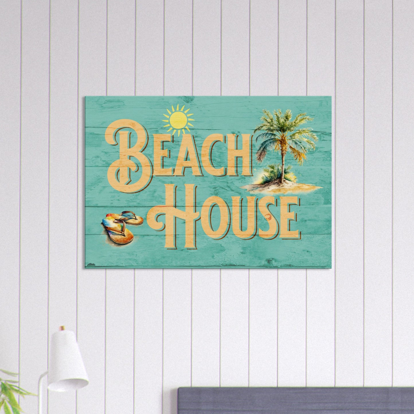 Beach House Turquoise Large Canvas Wall Print on Caribbean Rays