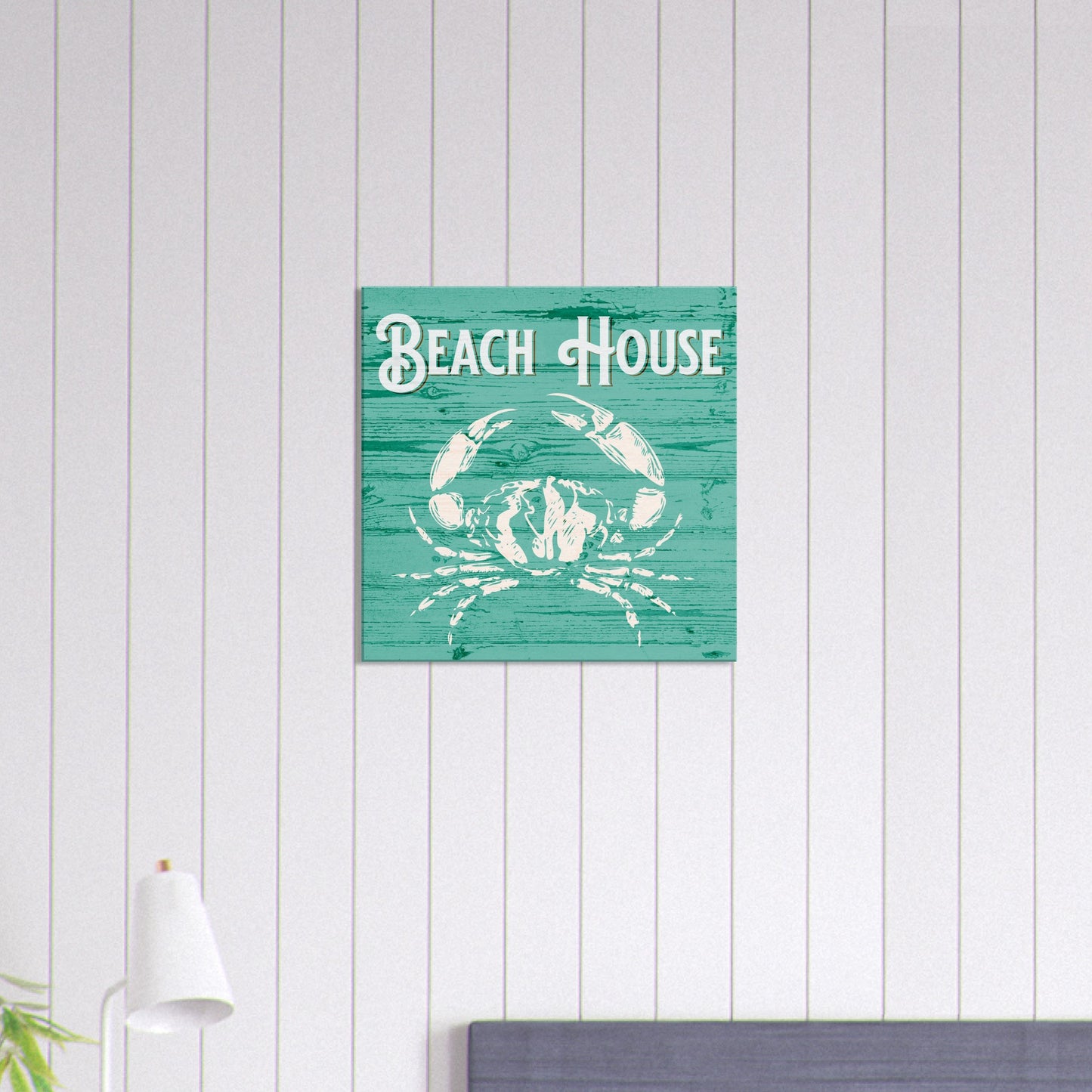 Beach House Crab Turquoise Canvas Wall Print on Caribbean Rays
