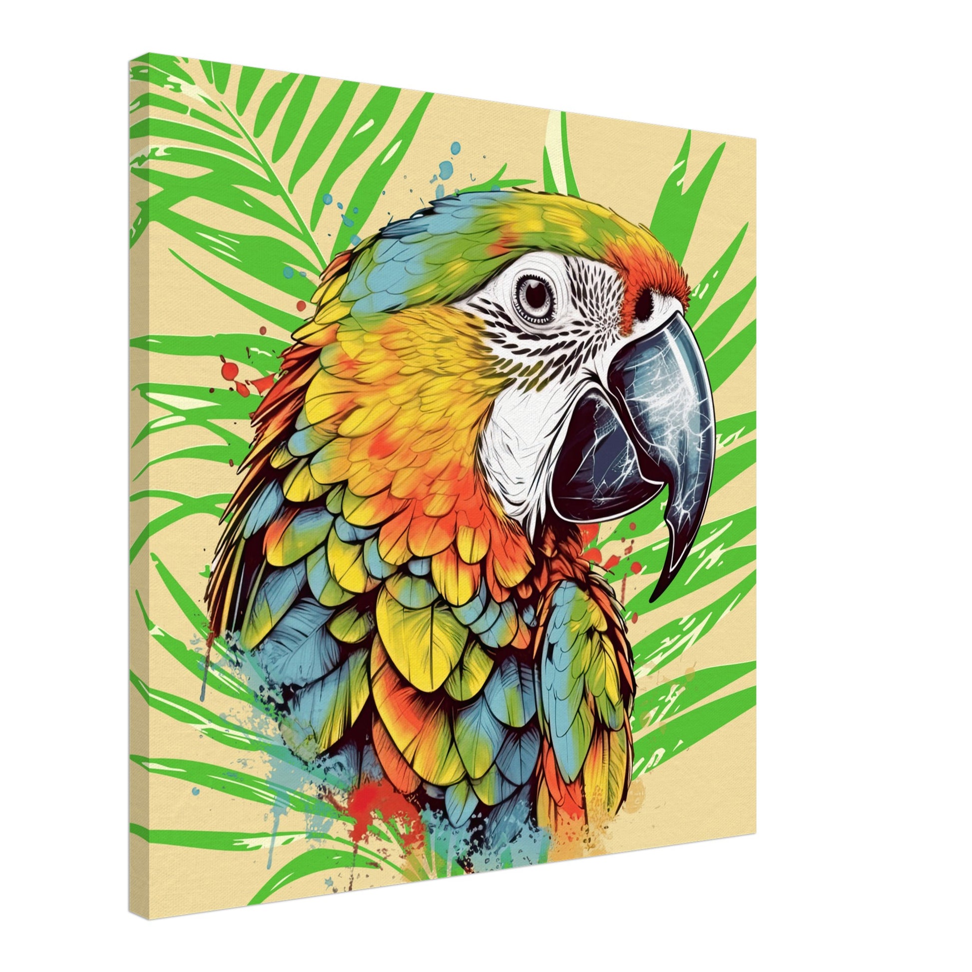 Colorful Parrot Head Left Canvas Wall Print Caribbean Rays
