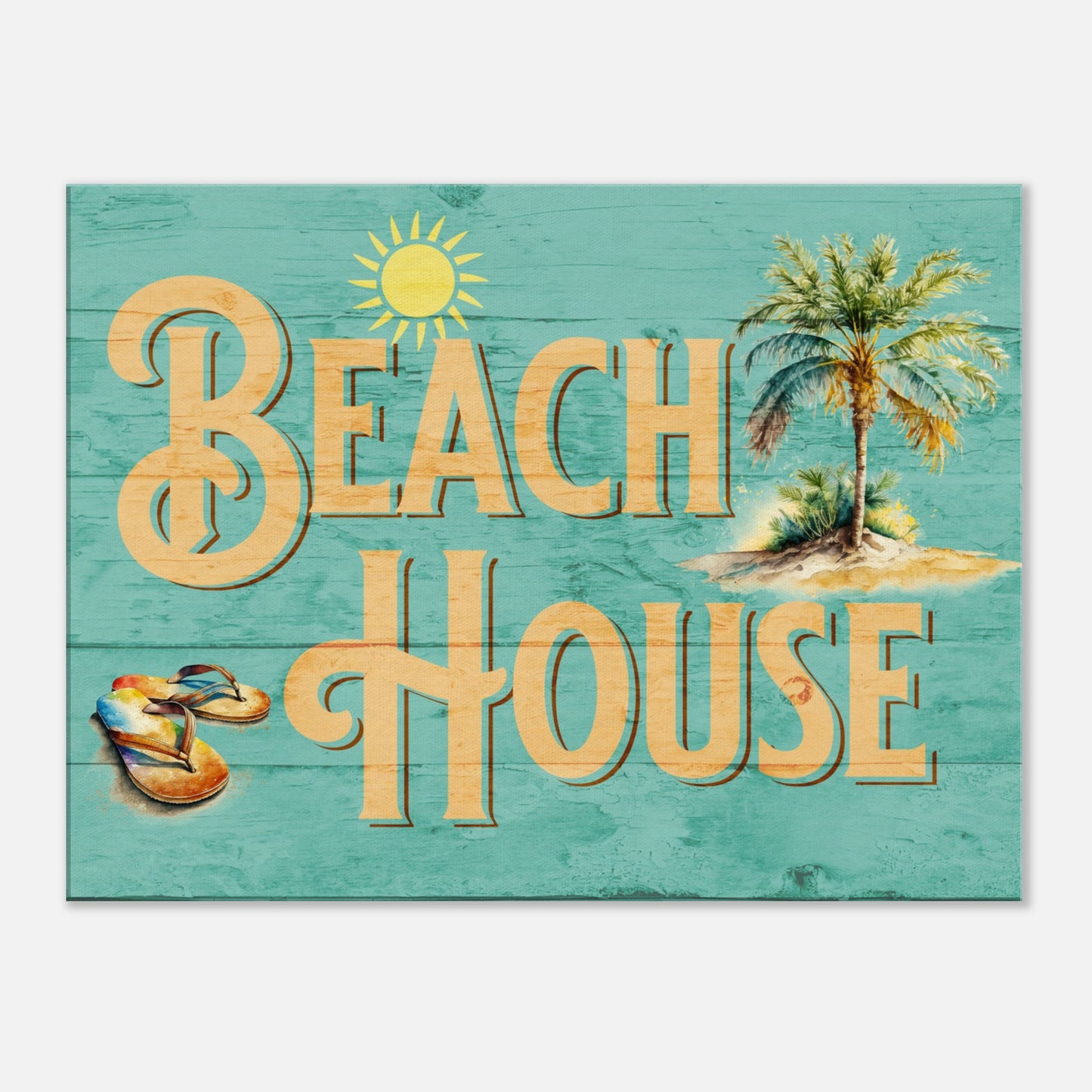 1Beach House Turquoise Large Canvas Wall Print by Caribbean Rays