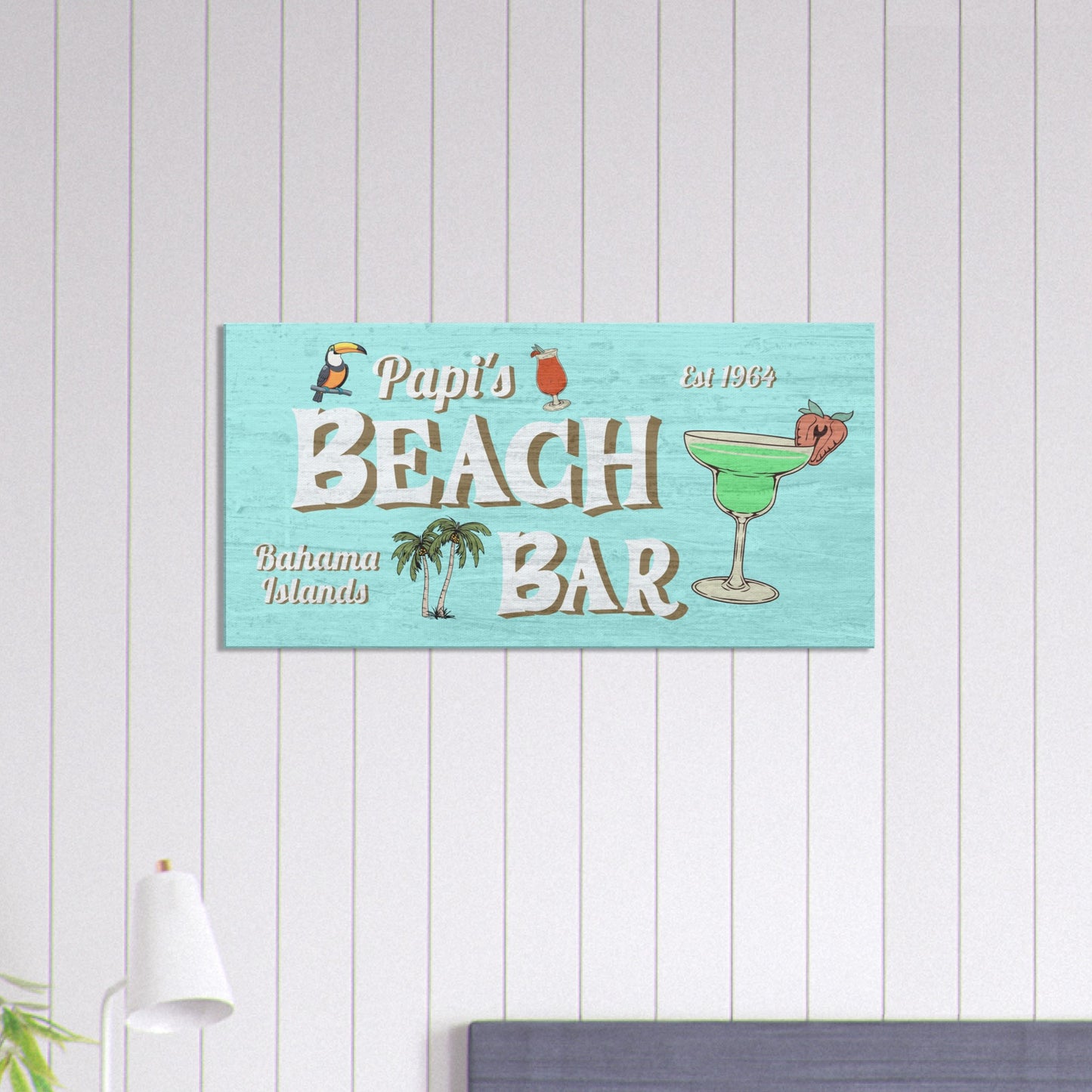 Papi's Beach Bar Large Canvas Wall Print Caribbean Rays