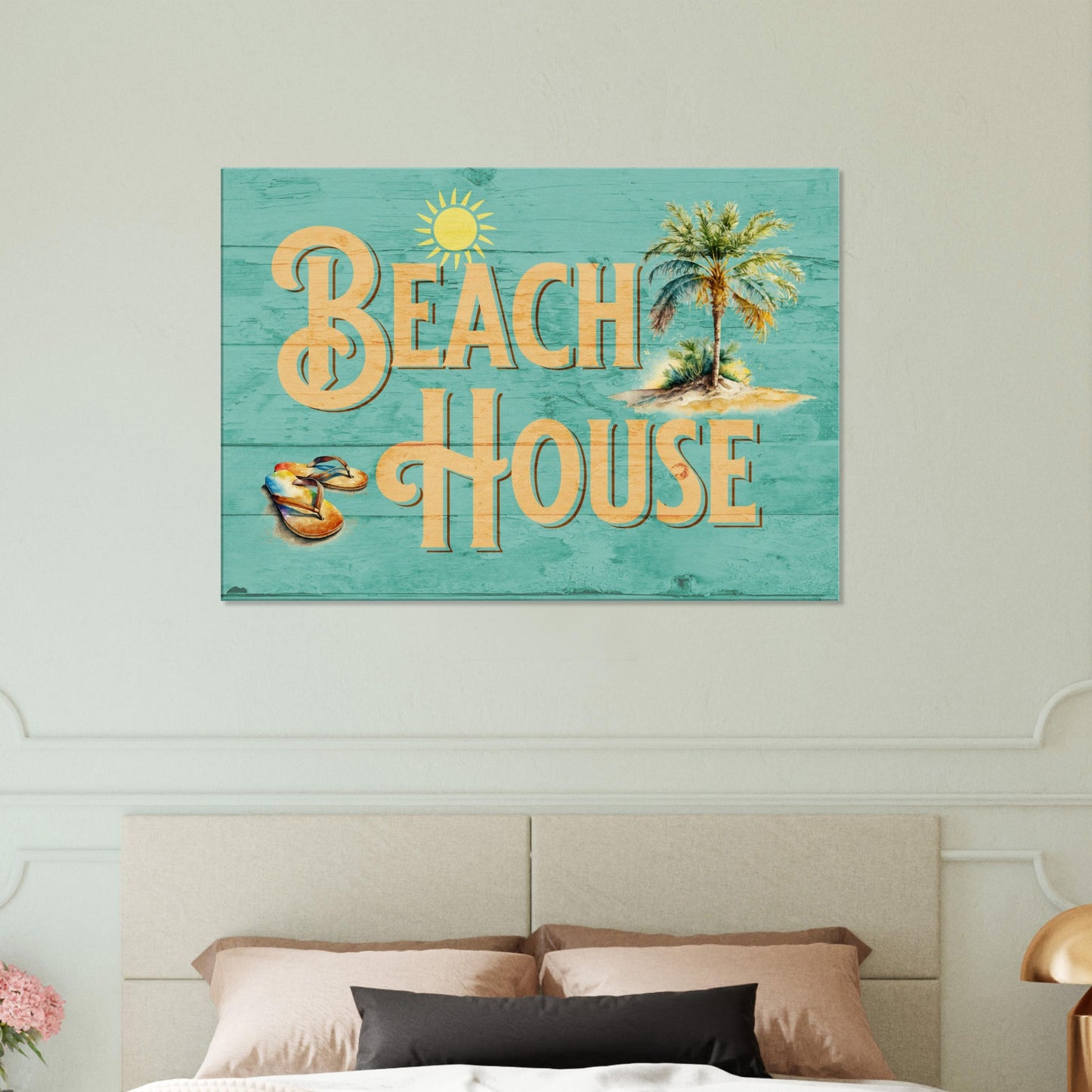 Beach House Turquoise Large Canvas Wall Print Caribbean Rays