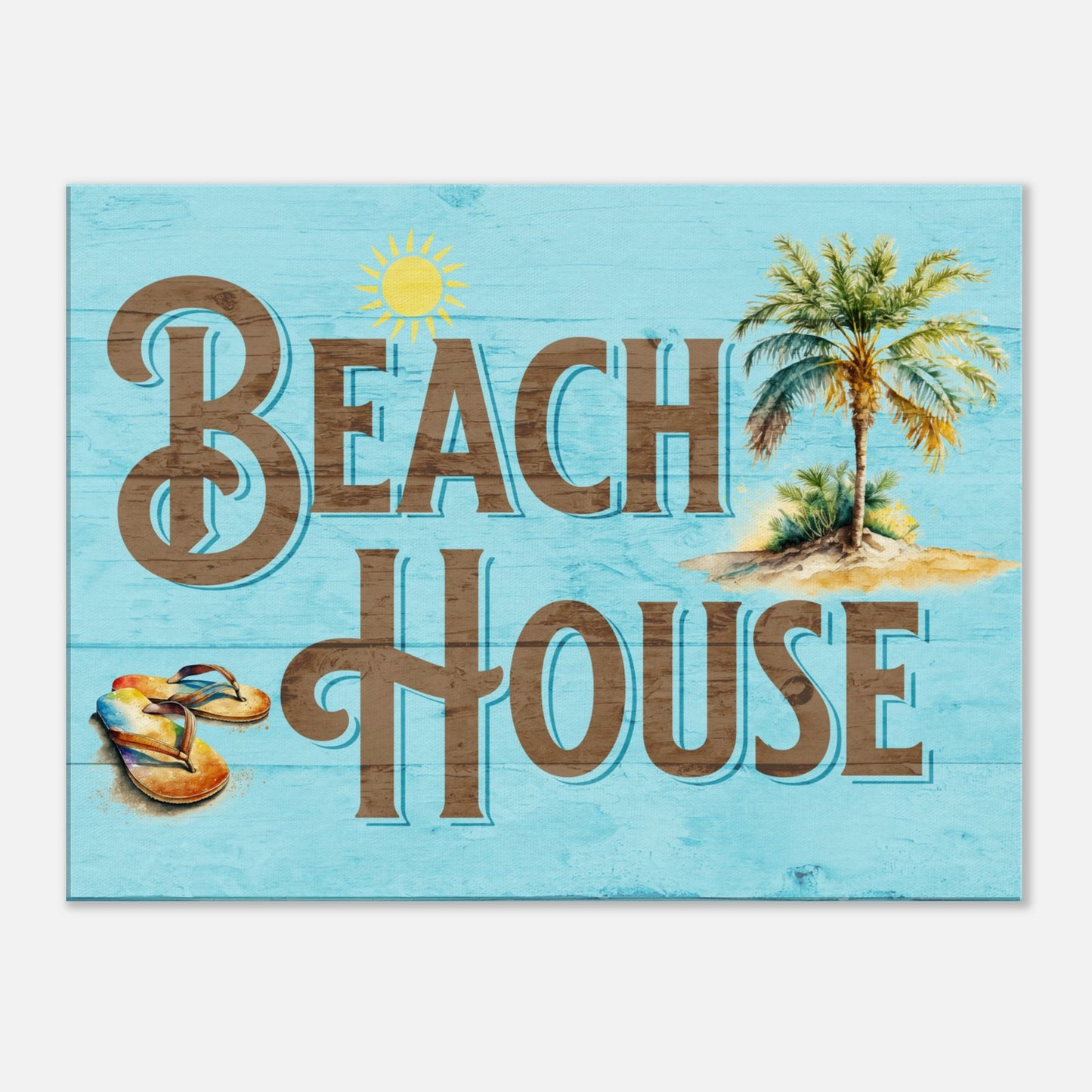 Beach House Light Blue Large Canvas Wall Print by Caribbean Rays
