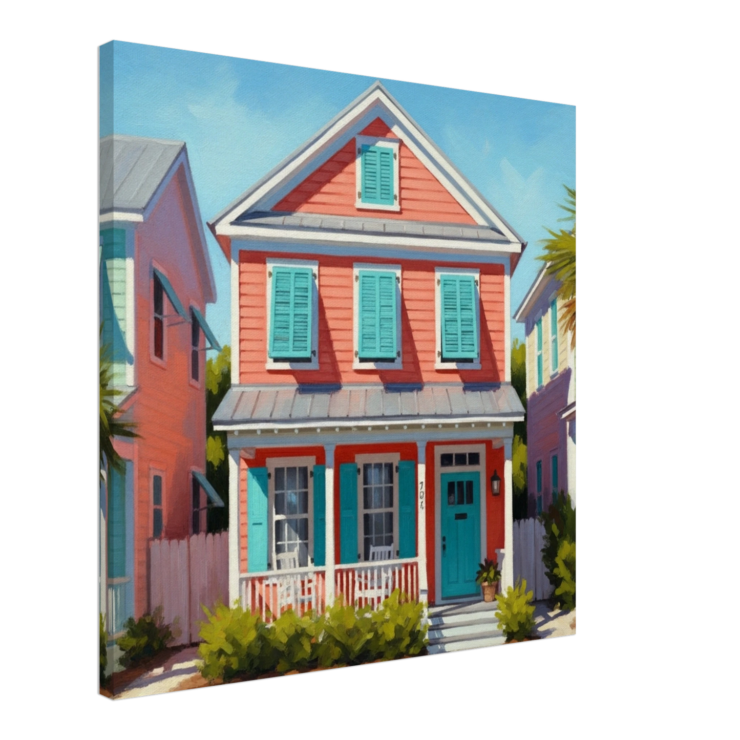 Coral Key West House Canvas Wall Print Caribbean Rays