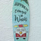 17in Happiness Comes in Waves Aluminum Metal Surfboard Sign at Caribbean Rays