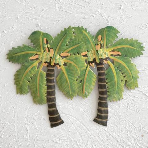 10in Twin Canary Palm Trees Metal Wall Art by Caribbean Rays