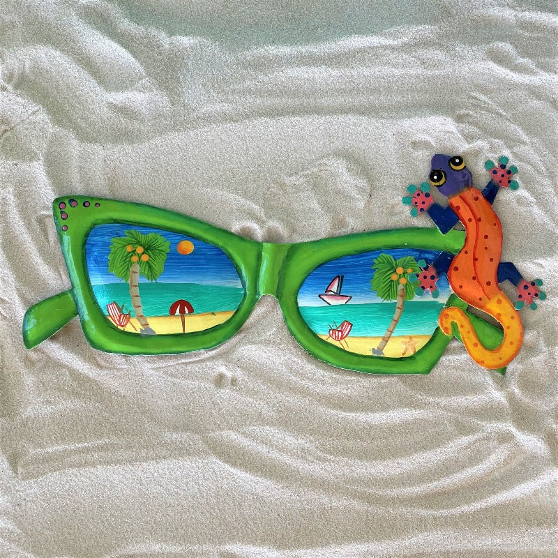 15in Metal Green Sunglasses with Gecko Wall Accent at Caribbean Rays