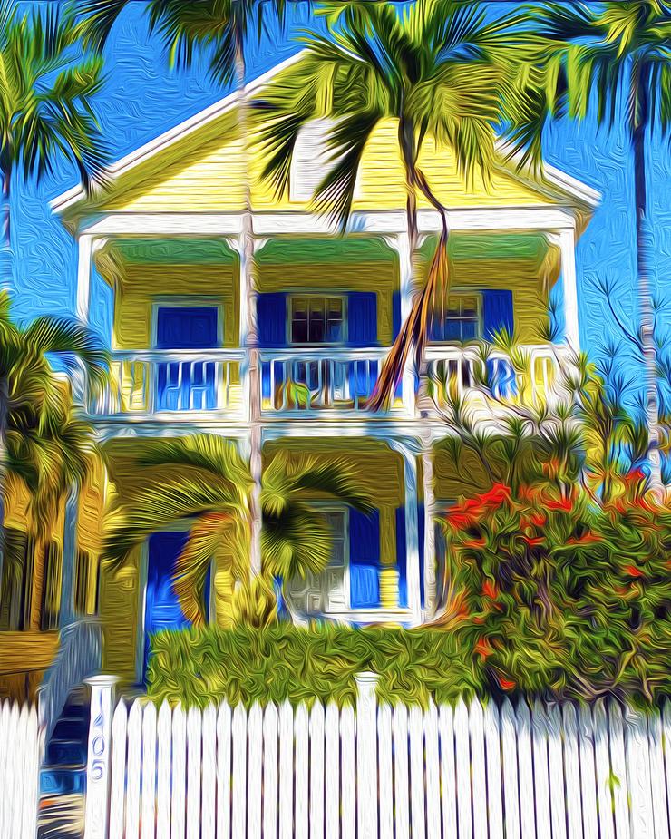 16x20 Yellow & Blue Canvas Giclee Print Wall Art by Caribbean Rays