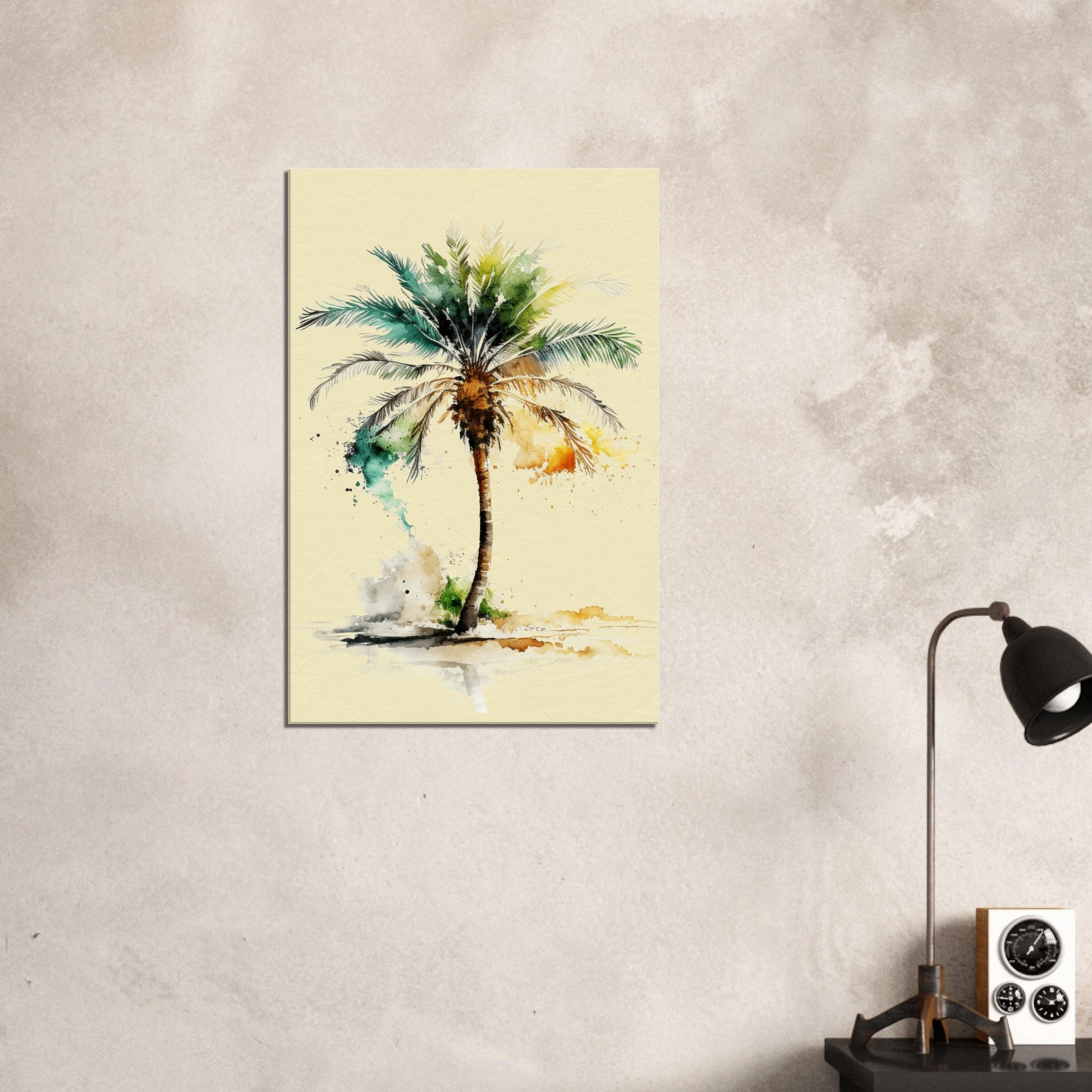 Tropical Single Palm Tree Right Canvas Wall Art Caribbean Rays