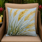 Coastal Grasses Outdoor Pillow — Blue & Gold Beach House Accent