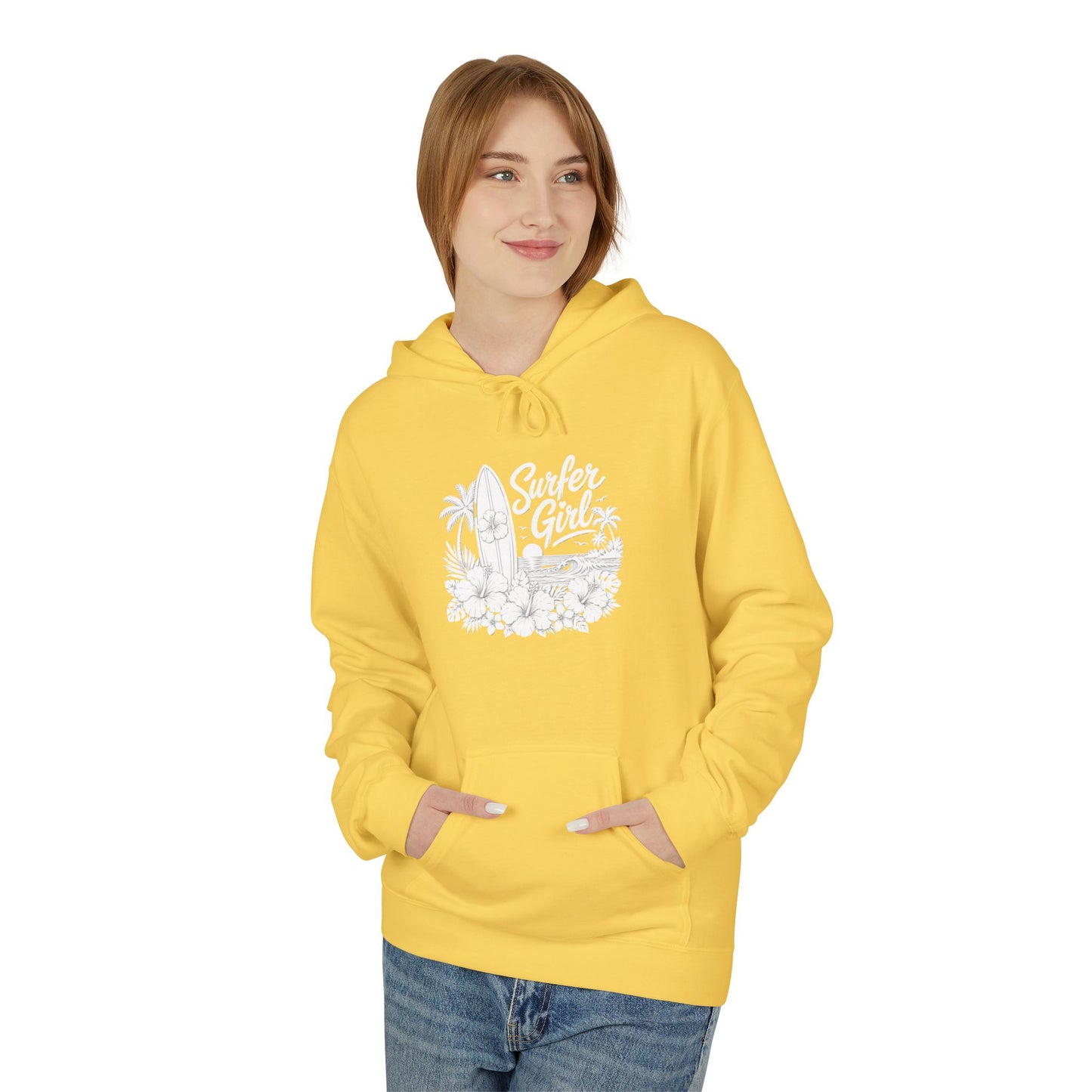 Surf Sketch Hoodie — Minimal Beach Palm Line Art Sweatshirt