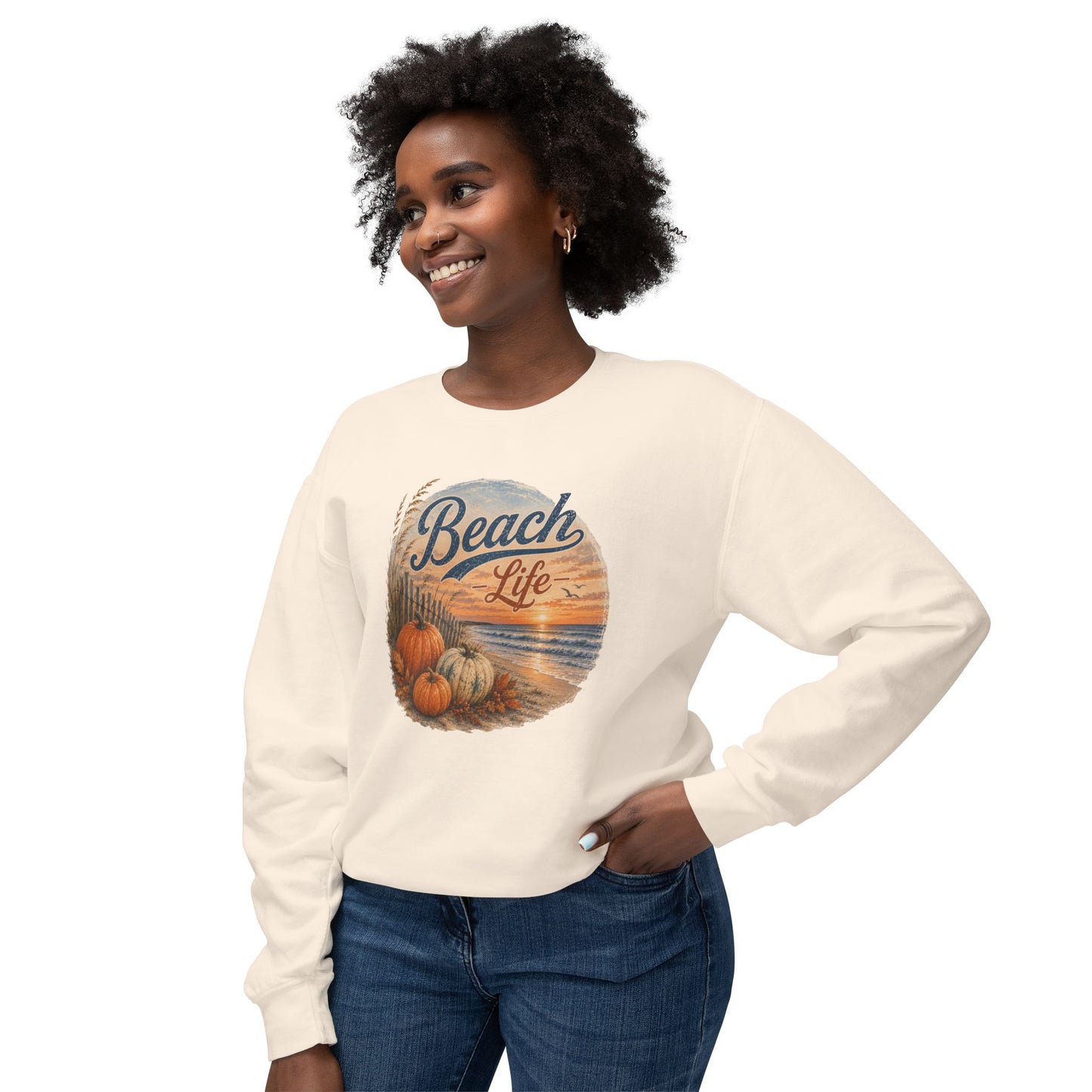 Beach Life Fall Pumpkin Lightweight Crewneck Sweatshirt