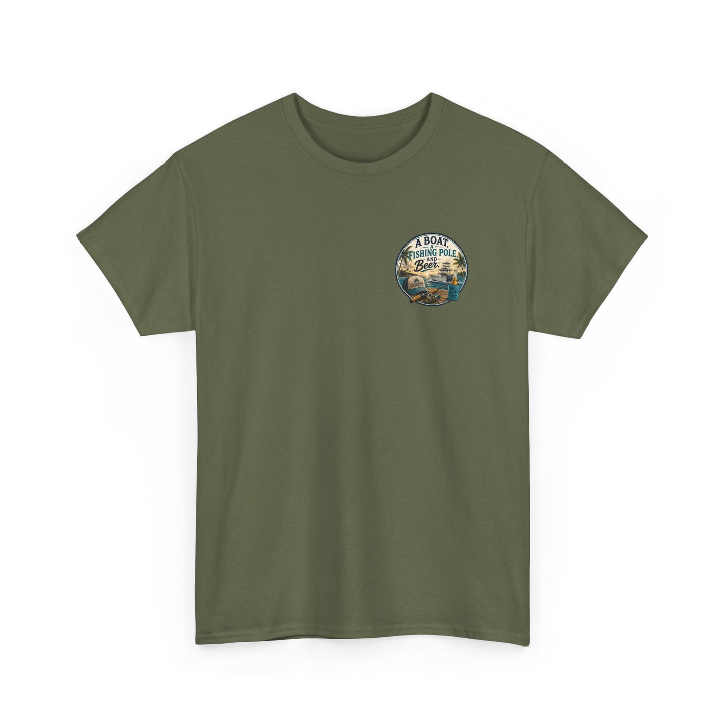 T-Shirt — "A Boat, Fishing Pole and Beer" Vintage Fishing Graphic Tee