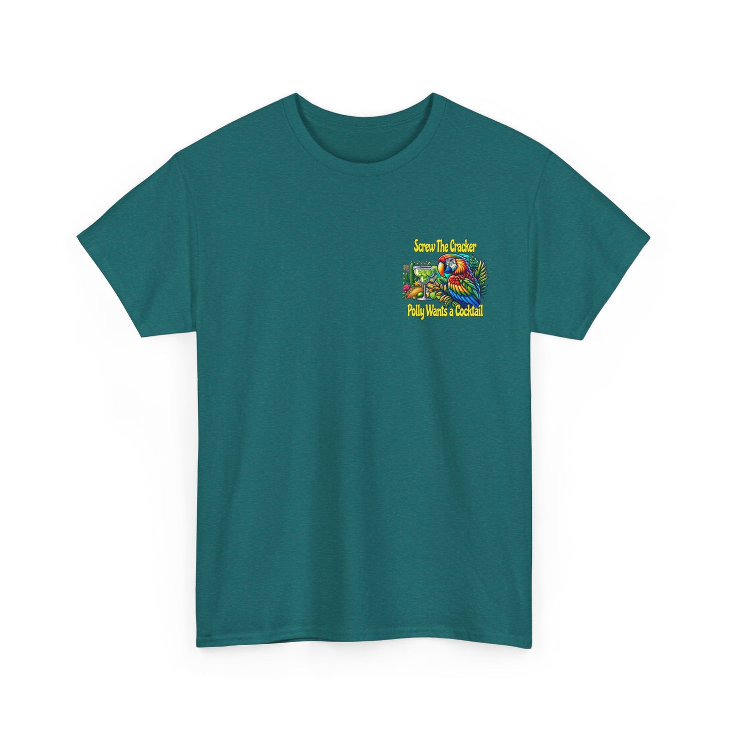 Cocktail Parrot Tee - Fun Retro Style, Unisex  Heavy Cotton T-Shirt,