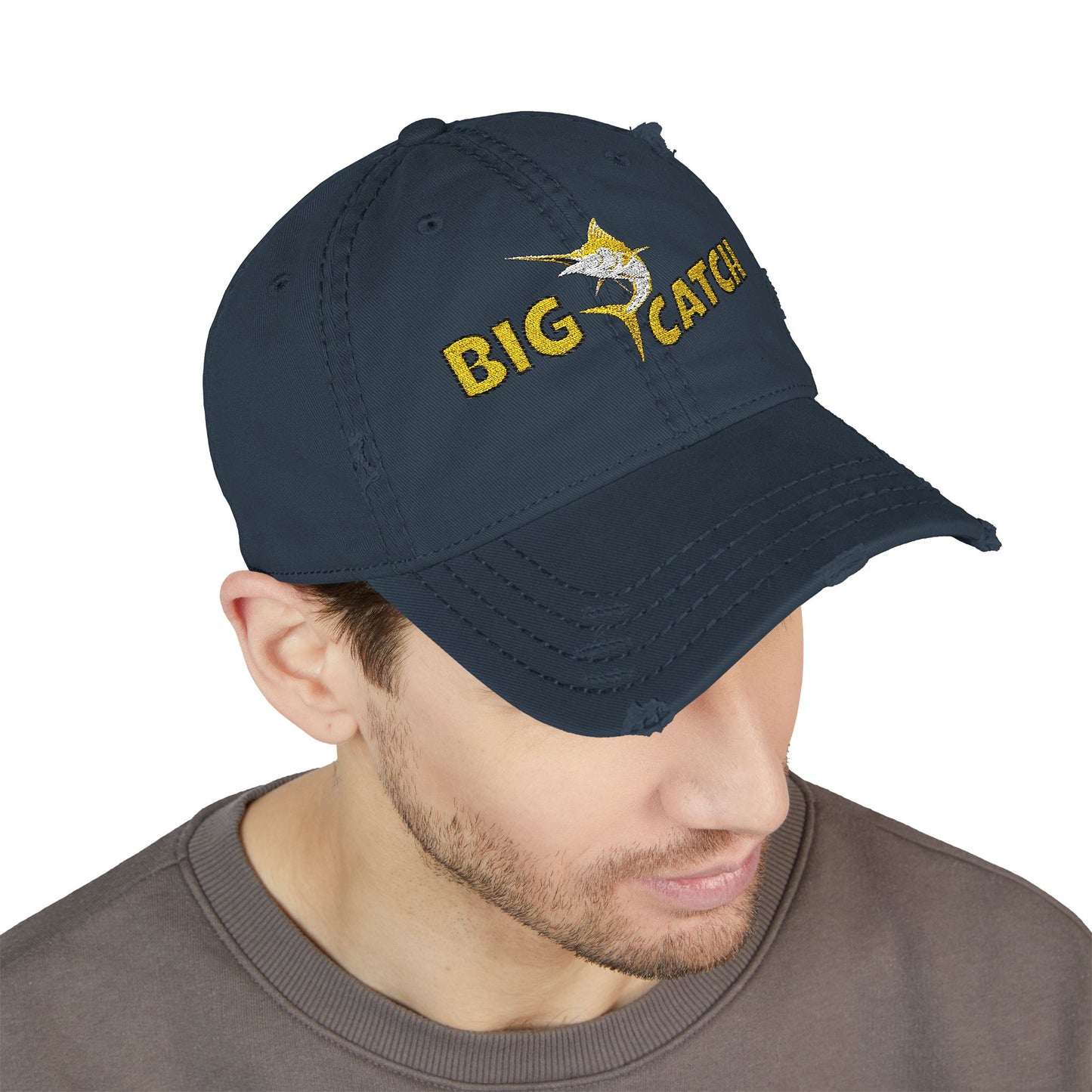 Big Catch Embroidered Distressed Dad Hat — Fishing Marlin Cap