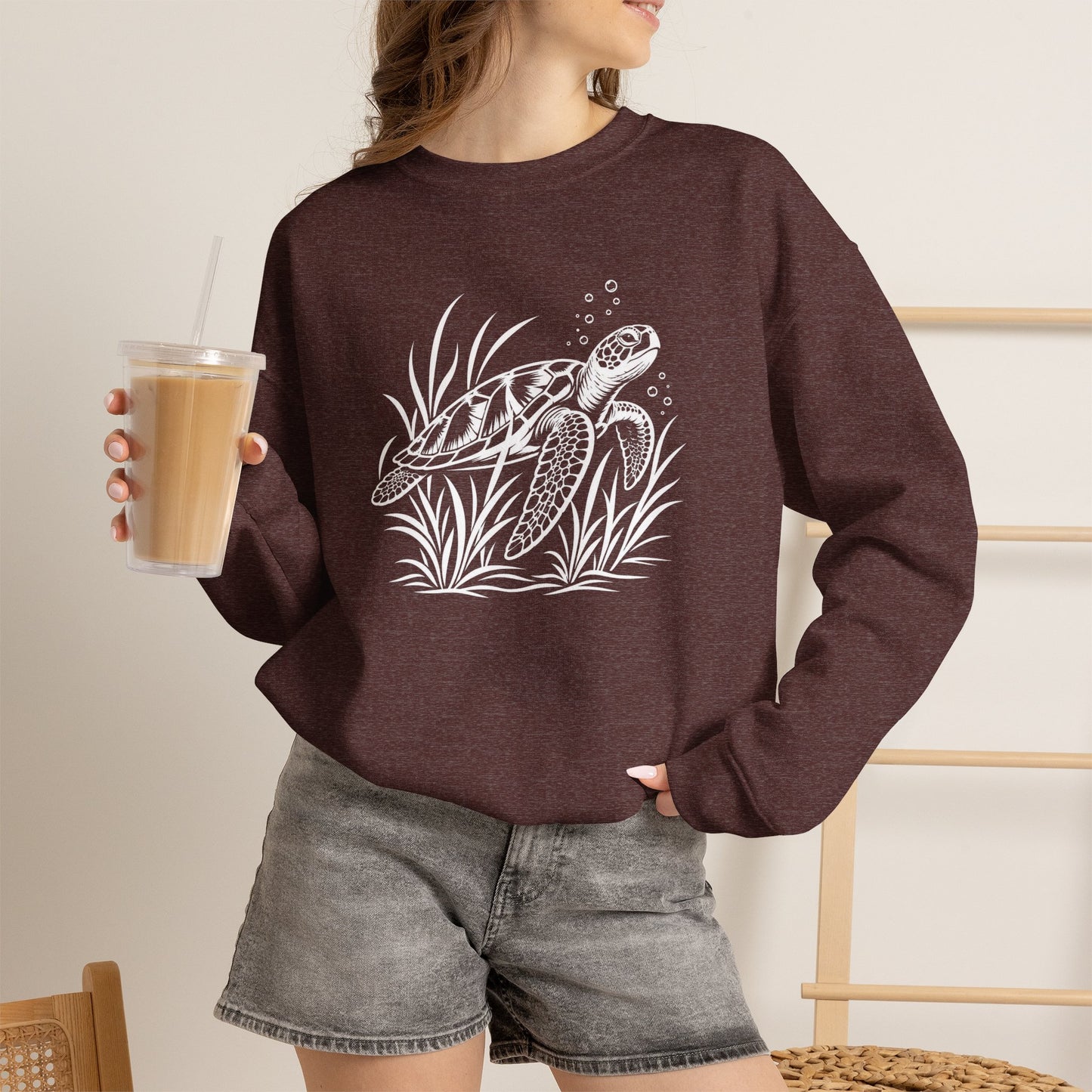 Sea Turtle Crewneck Sweatshirt — Hand-Drawn Marine Life Graphic