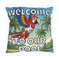 Welcome To Our Pool Outdoor Pillow — Tropical Parrot Poolside Decorative Cushion