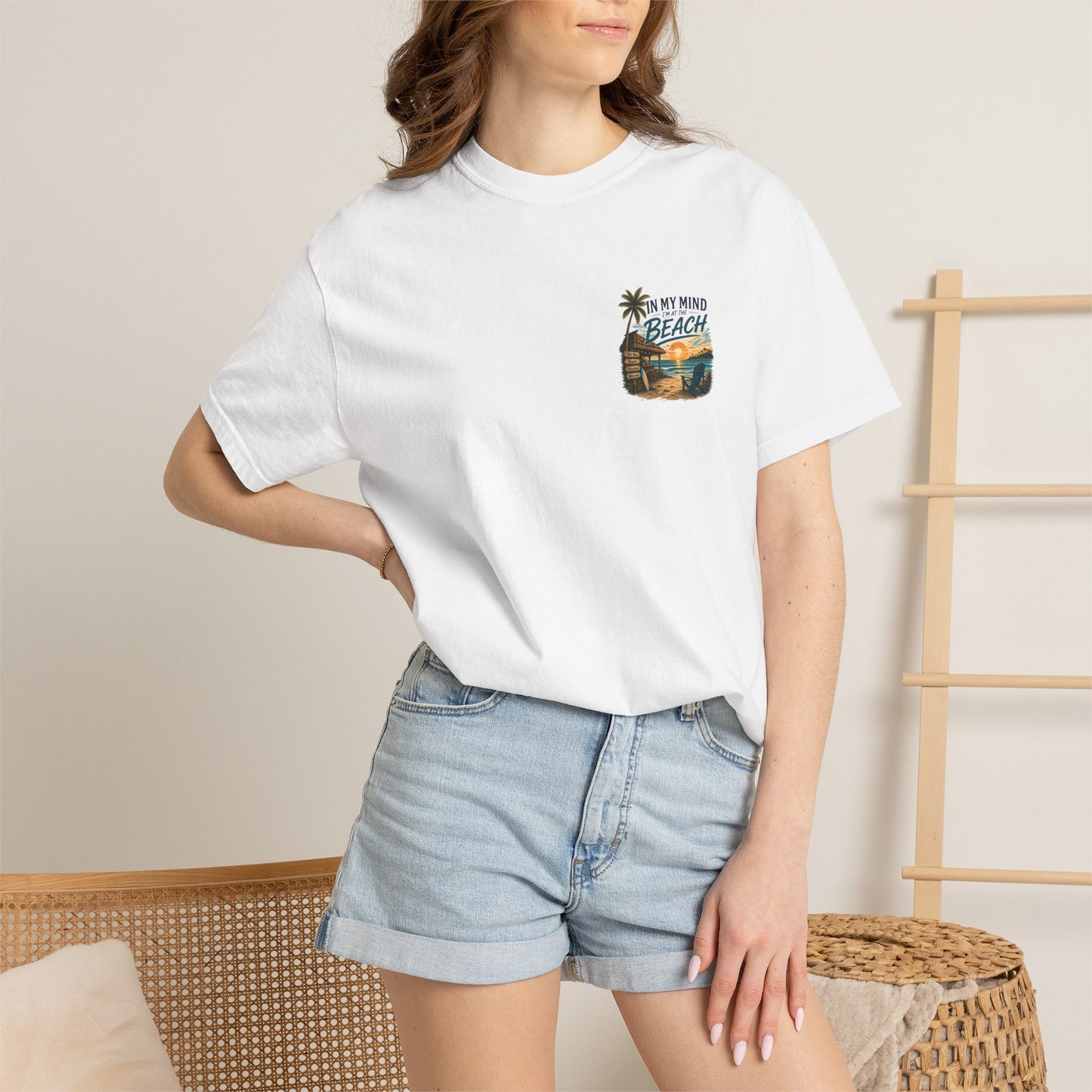 Beach Sunset T-Shirt — "In My Mind I'm at the Beach" Vintage Coastal Tee