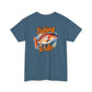 Blue t-shirt with a fish graphic and 'Fishing is Life' text on a white background
