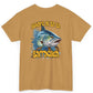 Beige t-shirt with barracuda graphic and text on a white background