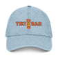 Tiki Bar Embroidered Hat — Vintage Tiki Totem Denim Baseball Cap