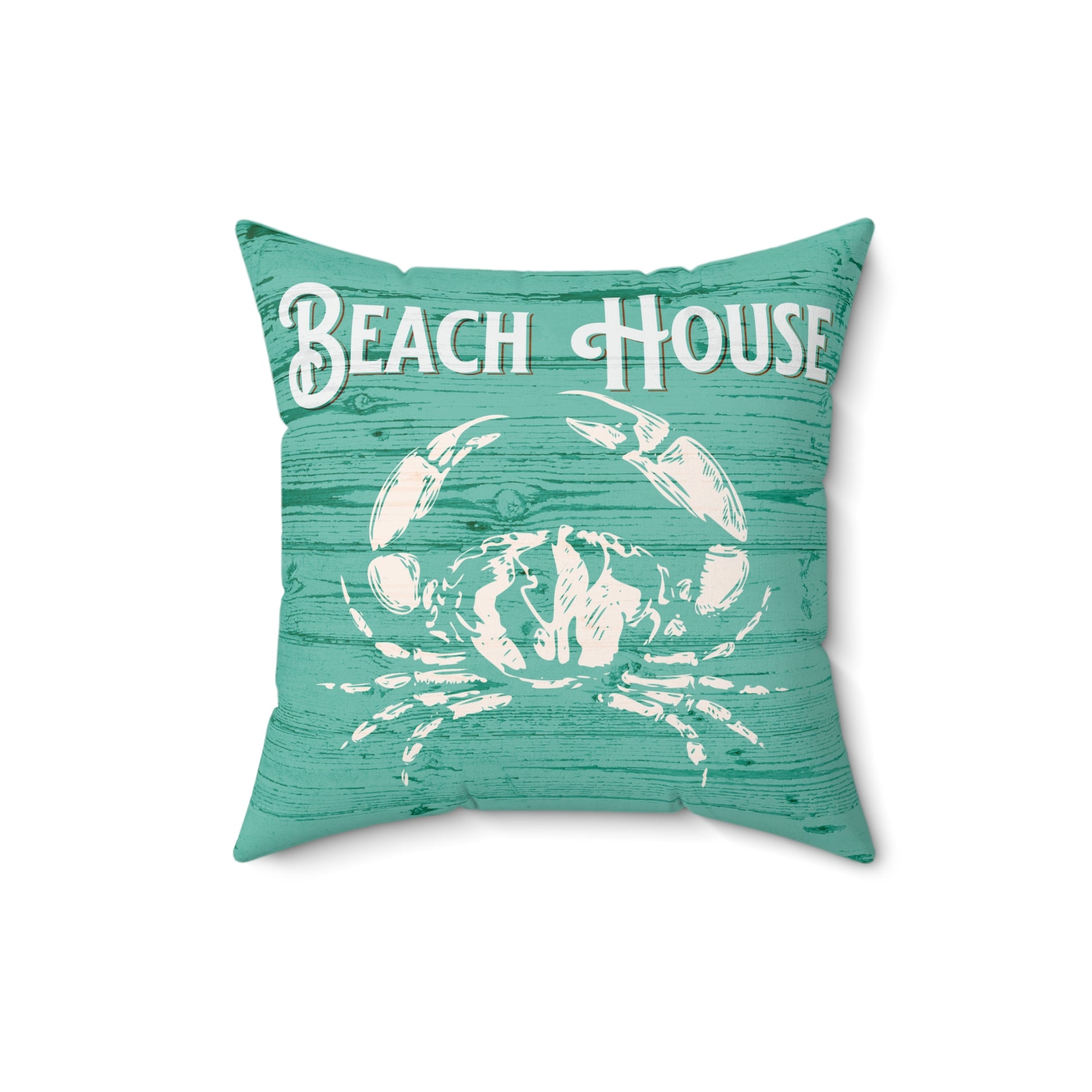 Turquoise Beach House Crab Spun Polyester Square Pillow by Caribbean Rays