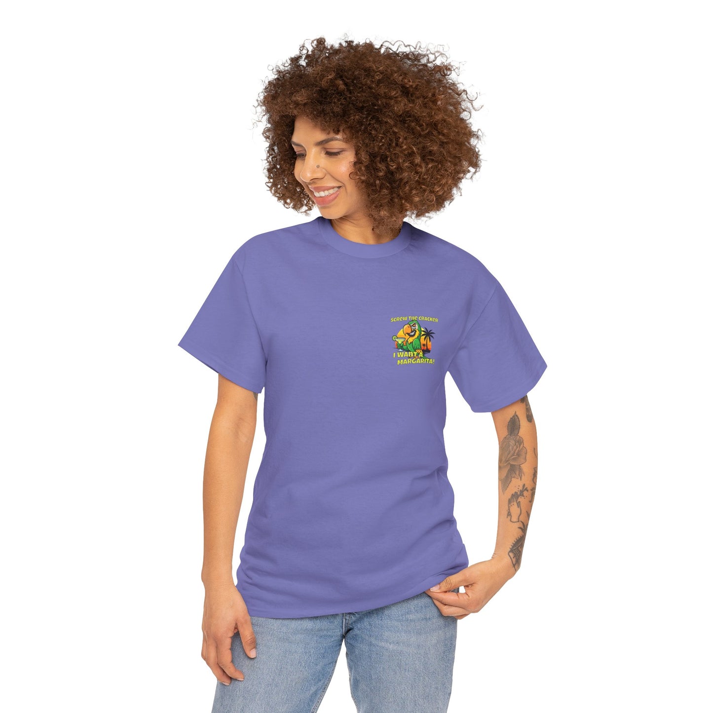Screw the Cracker I Want a Margarita" T-Shirt Tropical Parrot Cocktail Tee