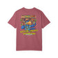 Maroon t-shirt with a colorful tiki bar graphic and text on the back