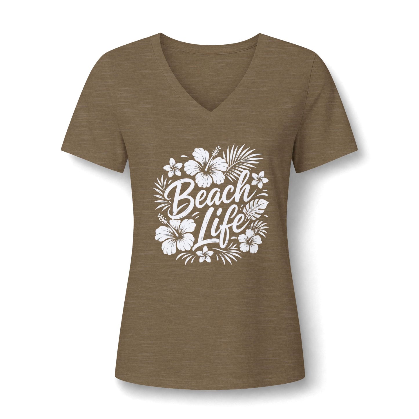 Beach Life V-Neck Tee — Women's Tropical Hibiscus Graphic
