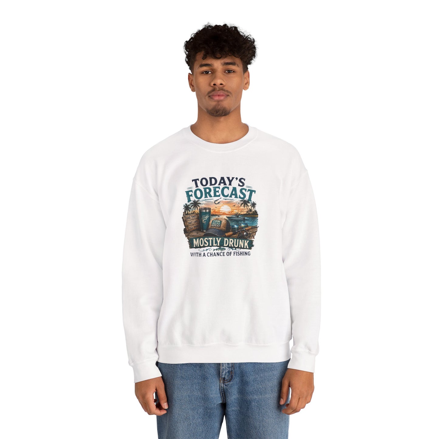 Crewneck Sweatshirt — "Today's Forecast: Mostly Drunk with a Chance of Fishing" Vintage Fishing Crewneck