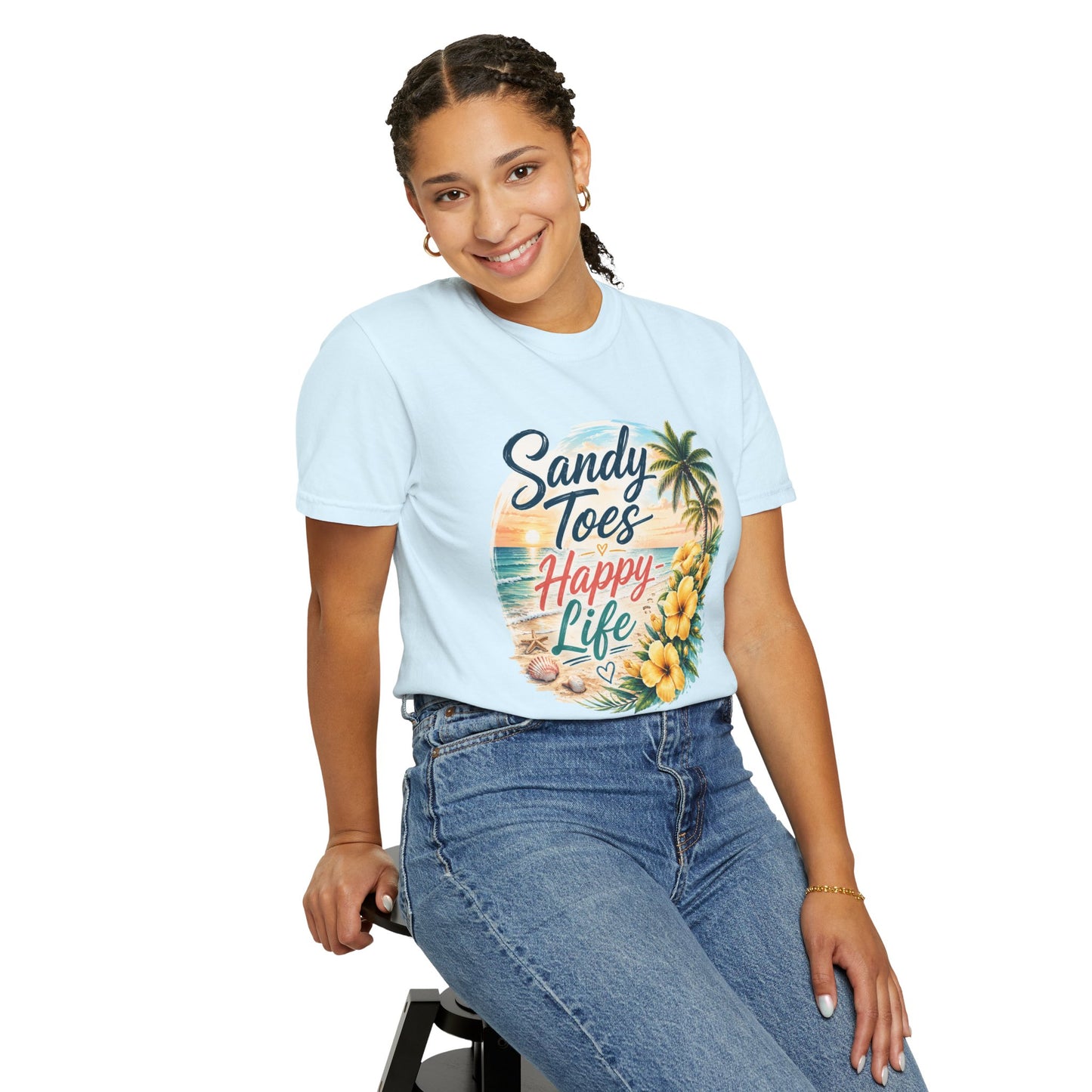 Sandy Toes Happy Life T-Shirt — Tropical Beach Vacation Tee