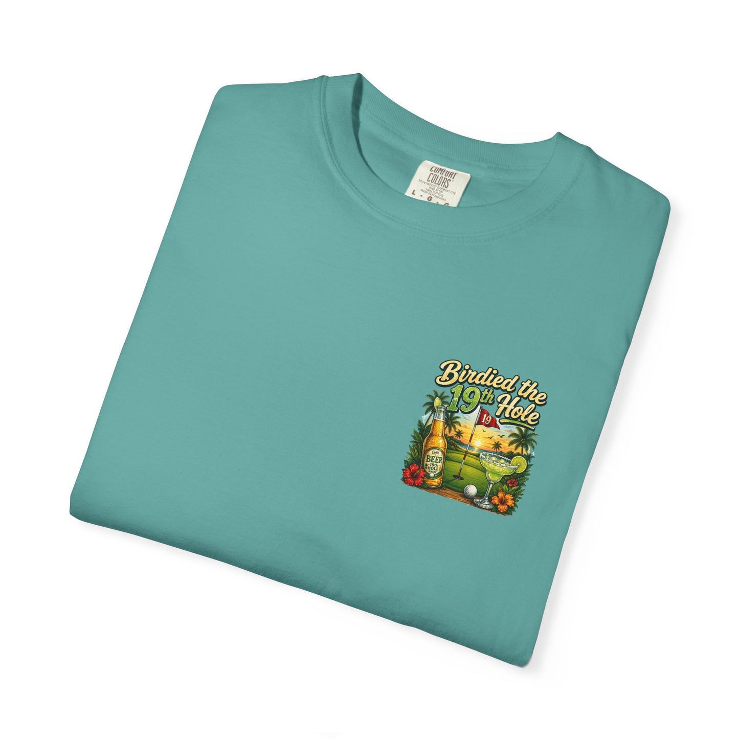 Golf T-Shirt — 'Birdied the 19th Hole' Tropical Golf Beer Design