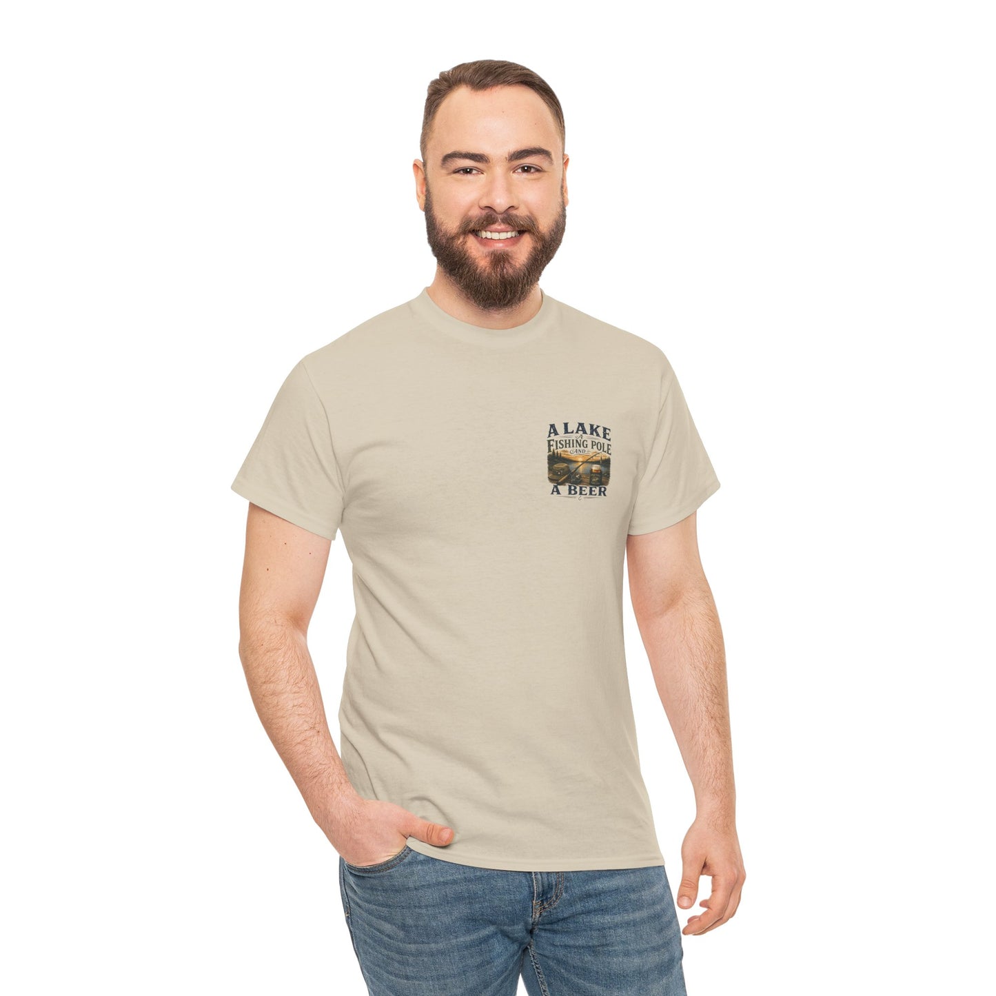 Fishing Tee — "A Lake, A Fishing Pole, A Beer" Graphic Shirt