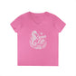 A pink short-sleeve V-neck t-shirt with a white graphic on the front featuring a seahorse, coral, and the words 'Ocean Life'.