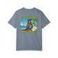 Gray t-shirt with a colorful parrot graphic and text on a white background