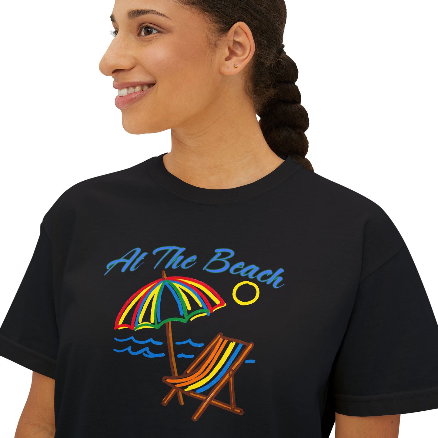 All The Beach Women's Boxy Tee – Beach Umbrella & Chair Summer Shirt